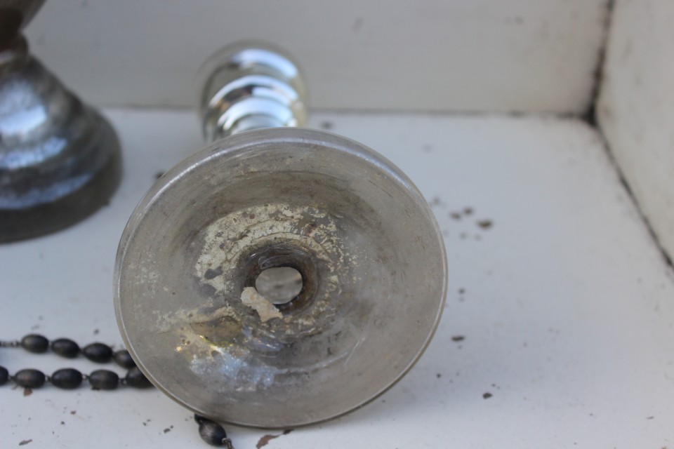 Oude kleine zilverglas kandelaar