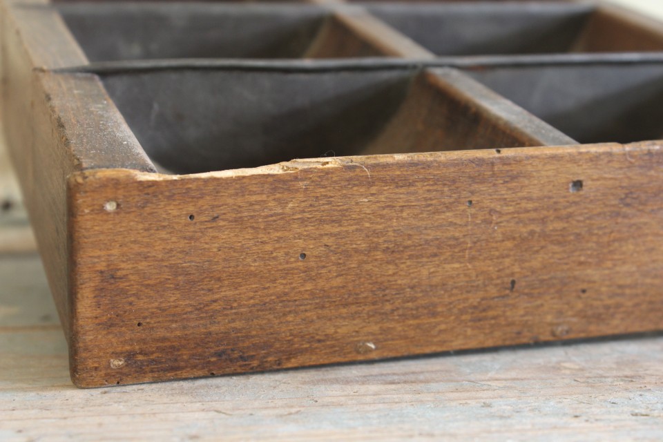 Oude houten kassa lade