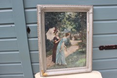 Brocante prent dames in houten zilveren lijst