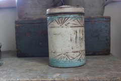 Oud rond blauw crÃ¨me blik
