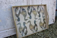 Brocante groot houten dienblad met eenden